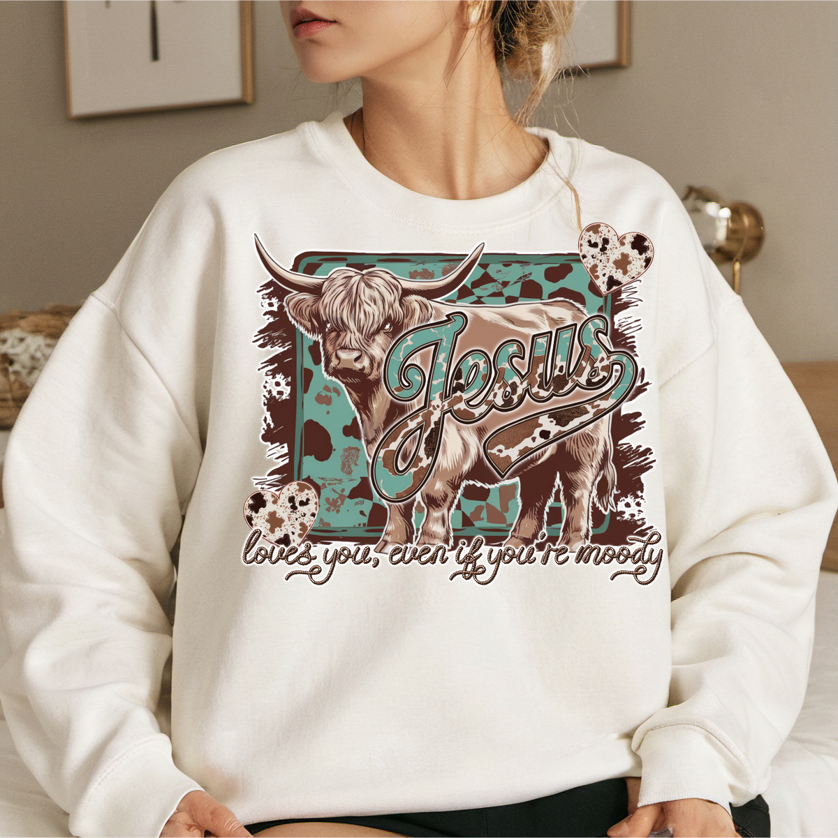 Jesus Loves You Even If You're Moody - Women's Sweatshirt printed apparel by Baylees Creations