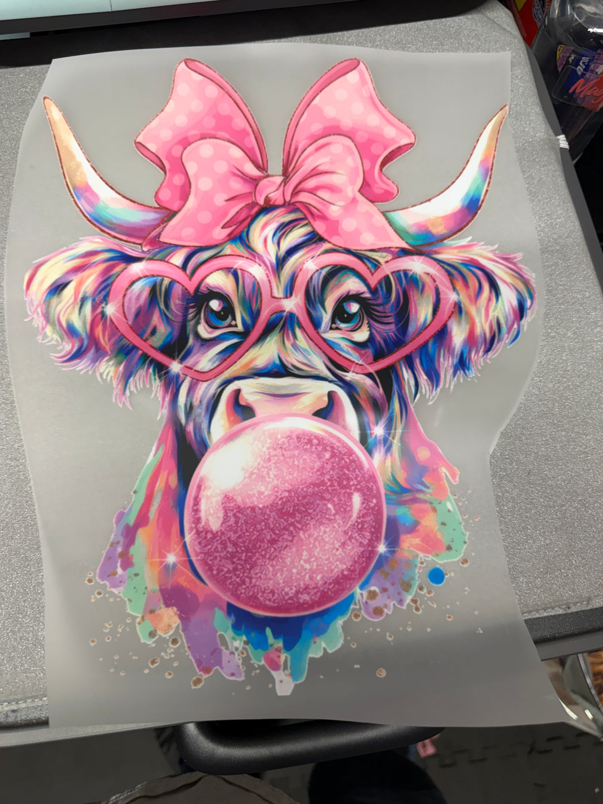 Pink Highland Cow Bubblegum DTF Transfer ready-to-press DTF transfer