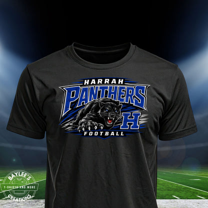 Harrah Panthers Football Unisex T-Shirt printed apparel by Baylees Creations