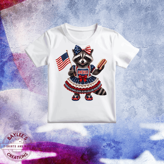 America 250TH Raccoon Patriotic Unisex T-Shirt printed apparel by Baylees Creations