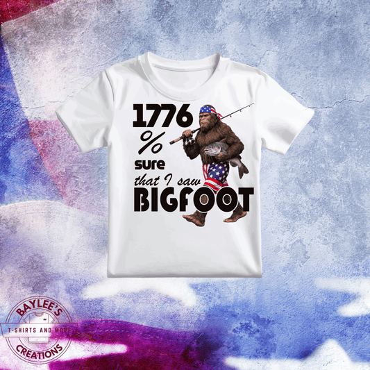 Patriotic Bigfoot Unisex T-Shirt printed apparel by Baylees Creations