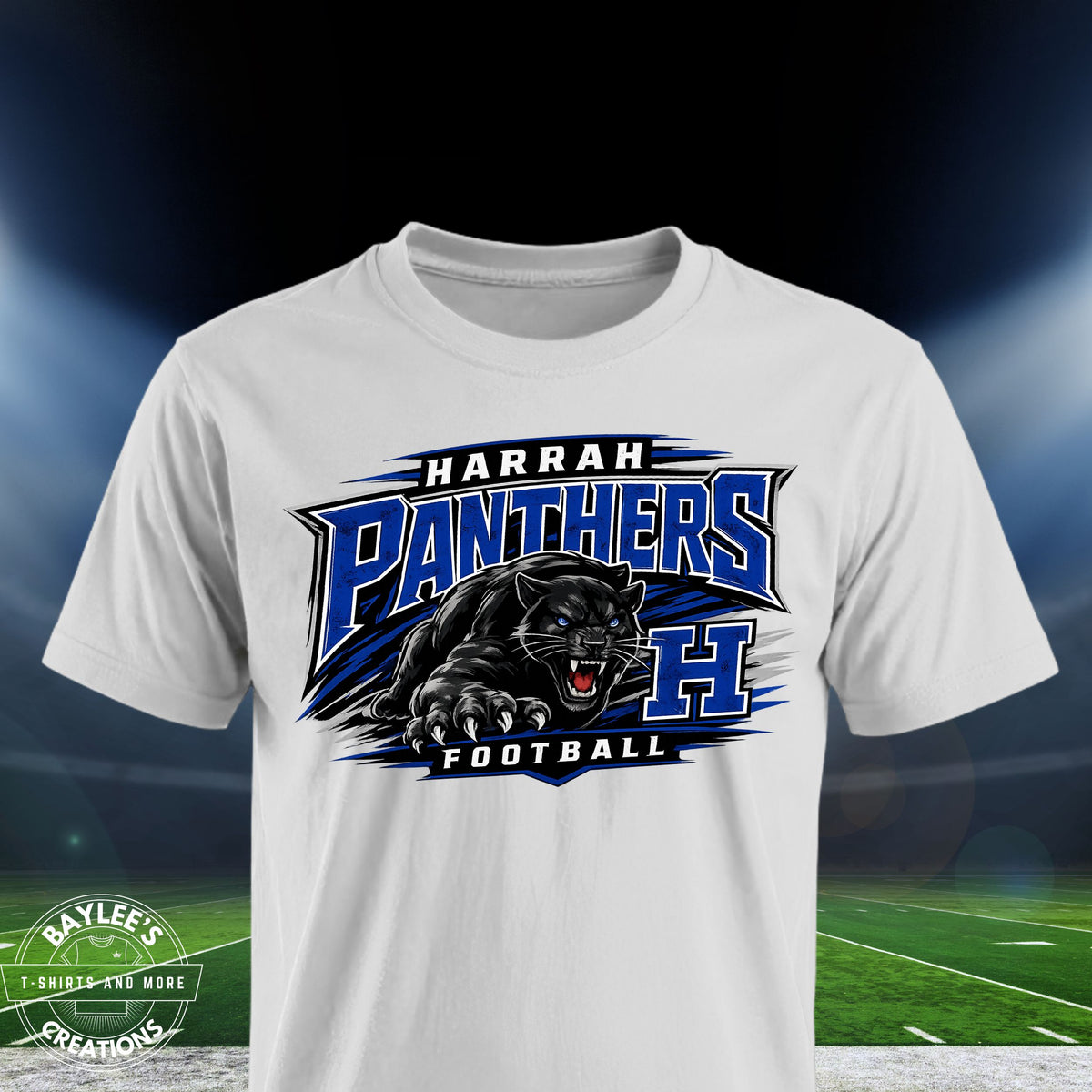 Harrah Panthers Football Unisex T-Shirts custom printed shirt by Baylee's Creations