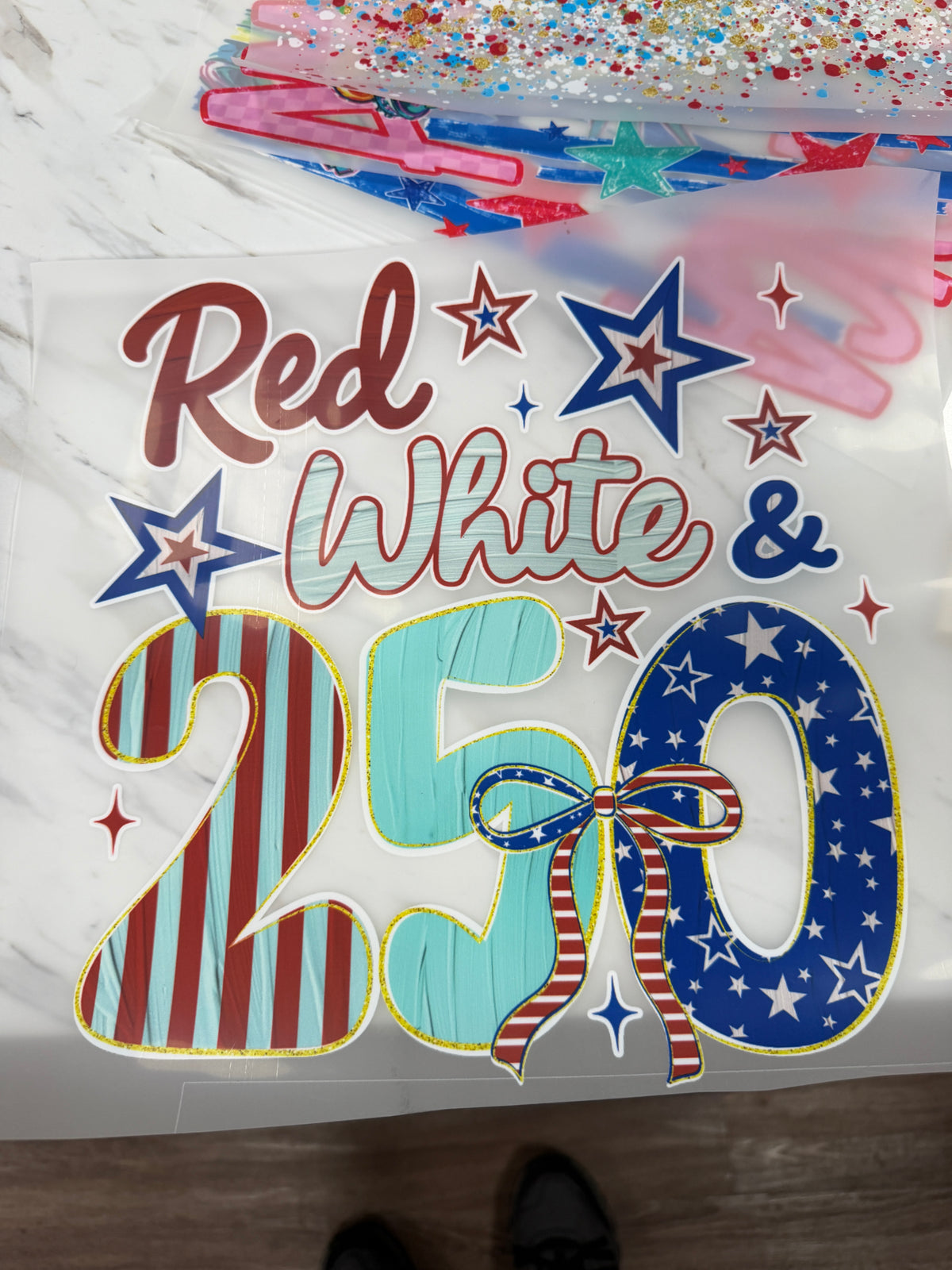 Red, White and 250th patriotic DTF transfer design