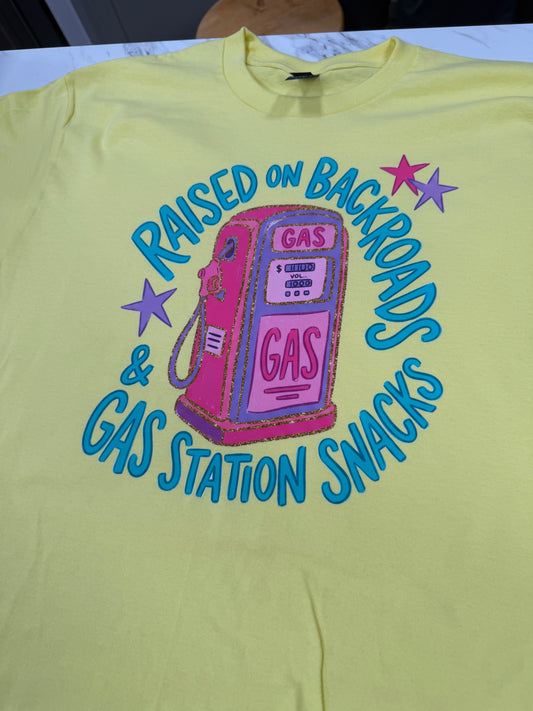 Raised on Backroads graphic on women's t-shirt