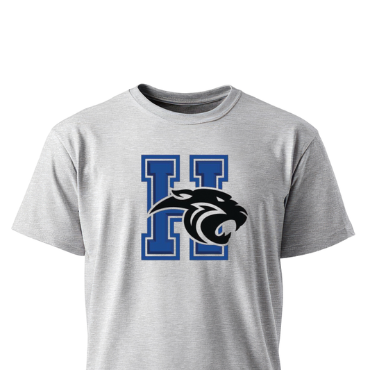 Harrah Schools Panthers logo on unisex t-shirt