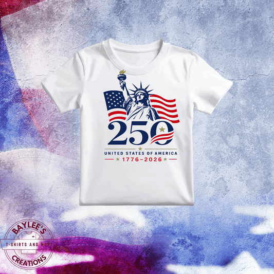 America 250 USA 250th Anniversary Patriotic T-Shirt printed apparel by Baylees Creations