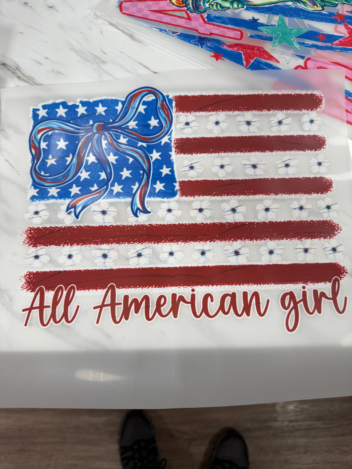 All American Girl patriotic DTF transfer design