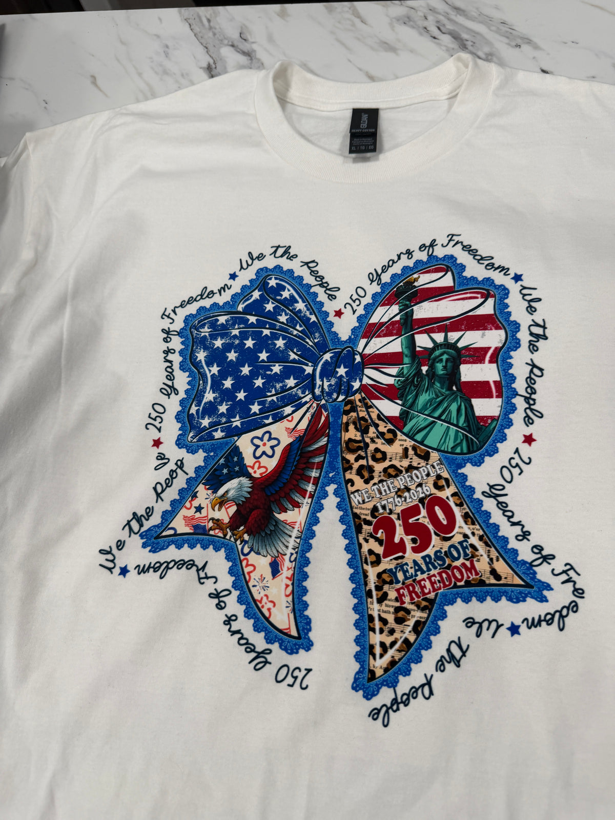 Patriotic Bows graphic on women's t-shirt