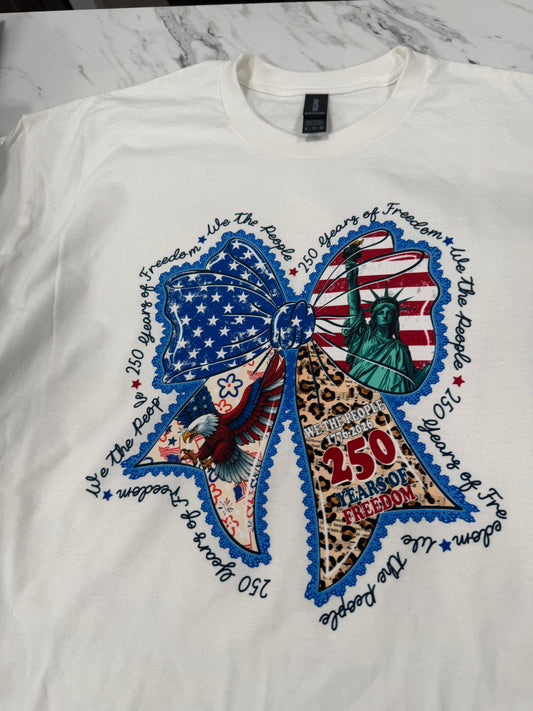 Patriotic Bows graphic on women's t-shirt