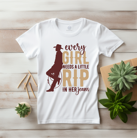 Every Girl Needs a Little Rip in Her Jeans - Women's Tee printed apparel by Baylees Creations