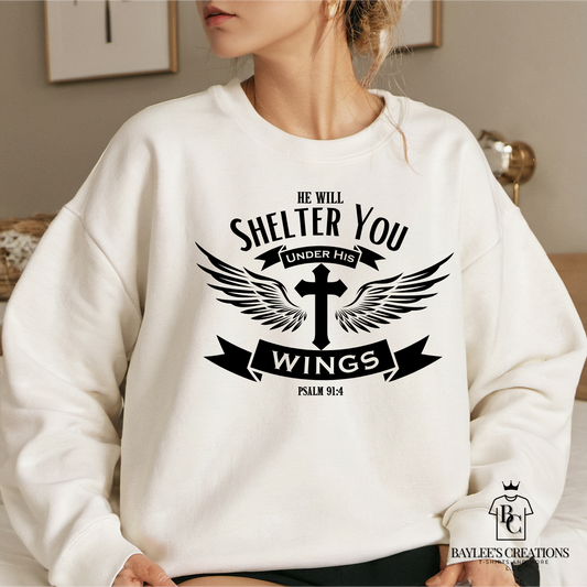 He Will Shelter You Sweatshirt Faith Unisex printed apparel by Baylees Creations