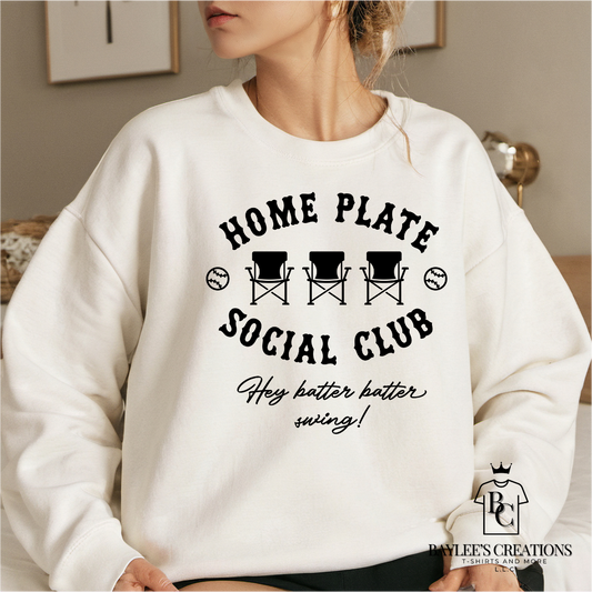 Home Plate Social Club - Women's Cute Baseball Sweatshirt printed apparel by Baylees Creations