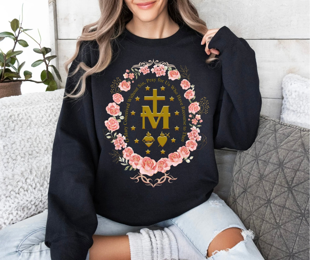 Immaculate Conception Medal Catholic Sweatshirt printed apparel by Baylees Creations