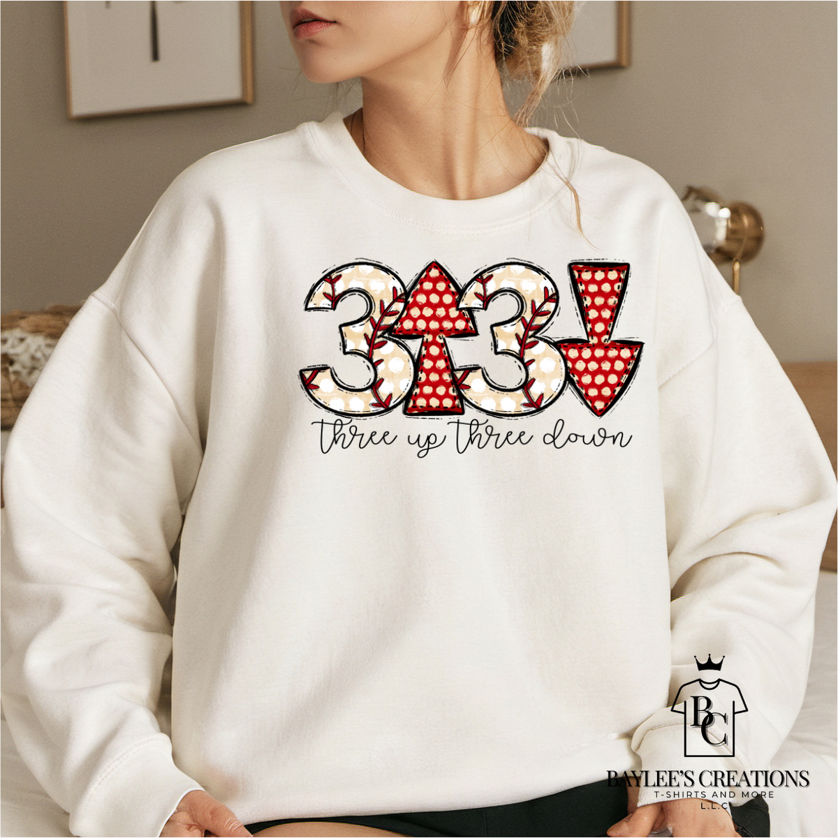 Three Up Three Down - Women's Cute Baseball Sweatshirt custom printed sweatshirt by Baylee's Creations