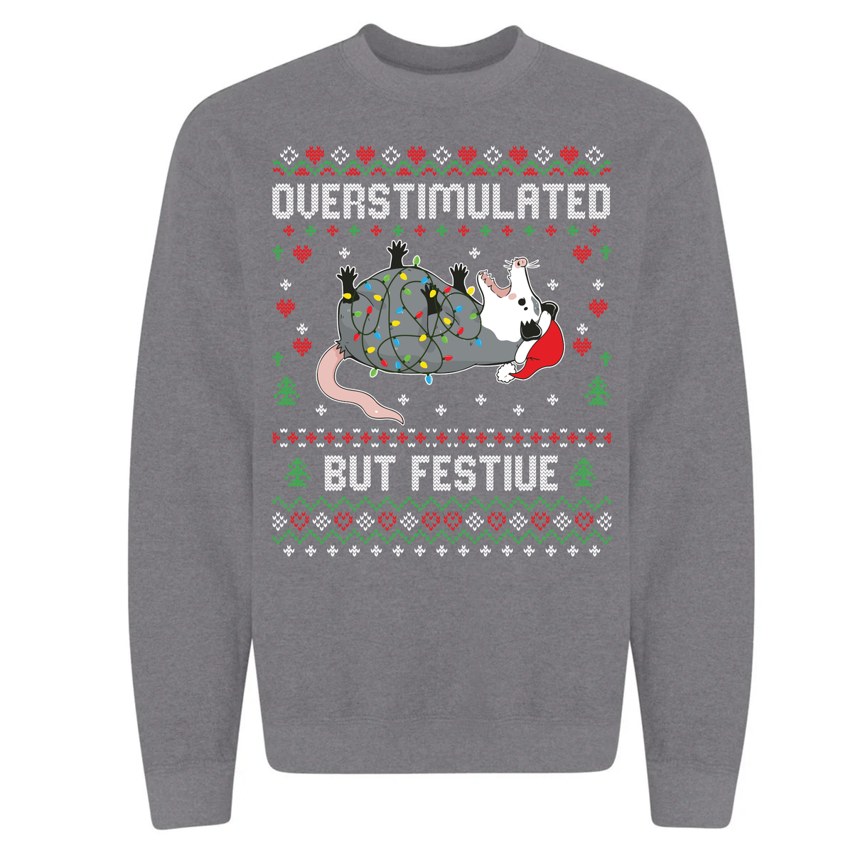 Ugly Christmas Possum Sweatshirt - Funny Holiday Crewneck custom printed sweatshirt by Baylee's Creations