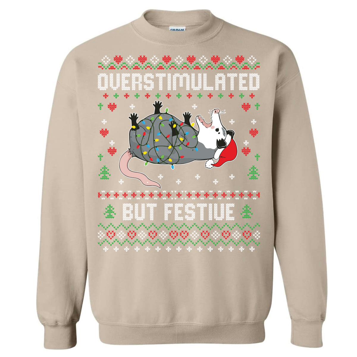 Ugly Christmas Possum Sweatshirt - Funny Holiday Crewneck custom printed sweatshirt by Baylee's Creations