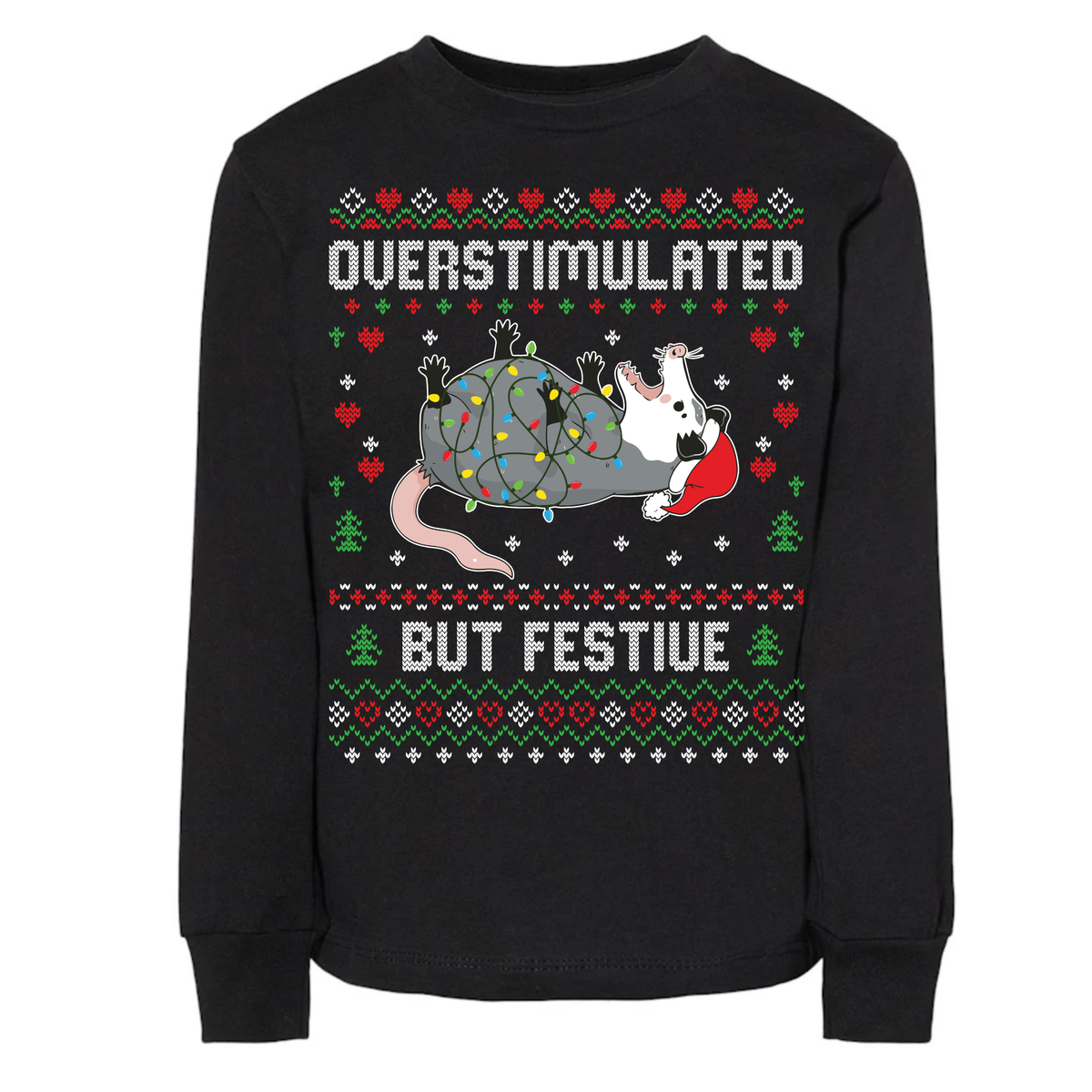 Ugly Christmas Possum Sweatshirt - Funny Holiday Crewneck custom printed sweatshirt by Baylee's Creations