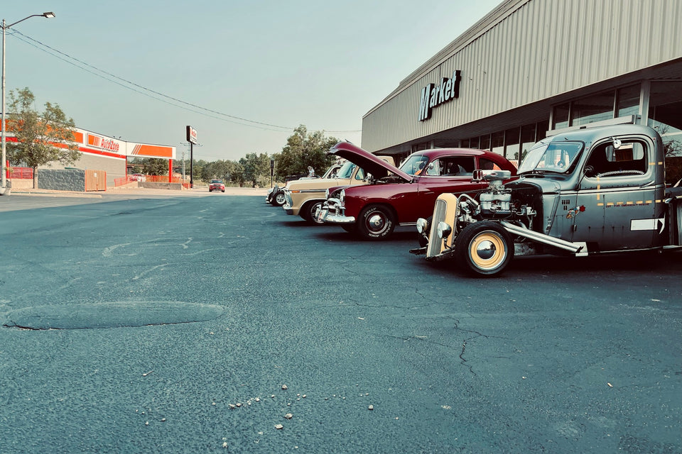 Classic cars at a community car show in Choctaw