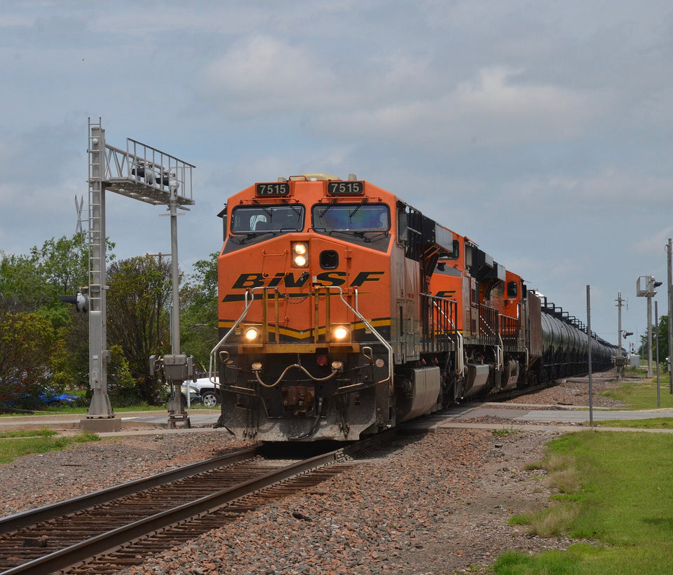 Train passing through downtown Norman
