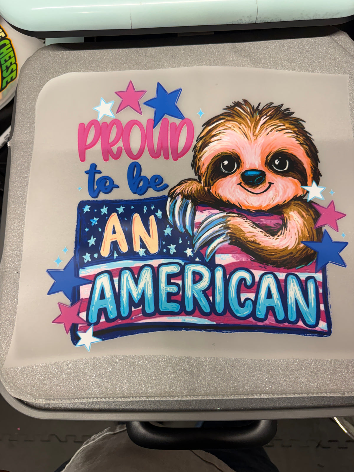 Proud to Be an American Sloth DTF Transfer ready-to-press DTF transfer