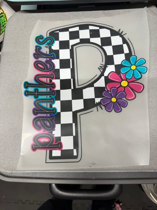 Panthers Floral Letter P DTF Transfer ready-to-press DTF transfer