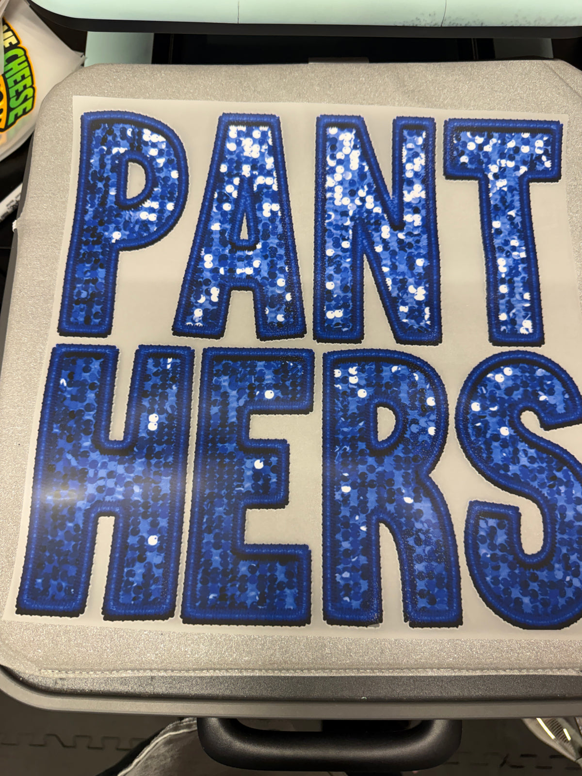 Panthers Blue Glitter Wordmark DTF Transfer ready-to-press DTF transfer