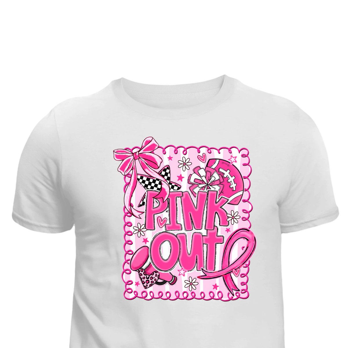 Football Breast Cancer Football Bow Unisex T-Shirt printed apparel by Baylees Creations