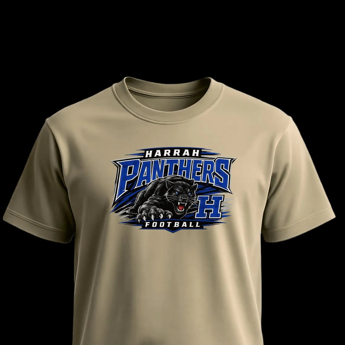 Harrah Panthers Football Unisex T-Shirts on sand shirt by Baylee's Creations