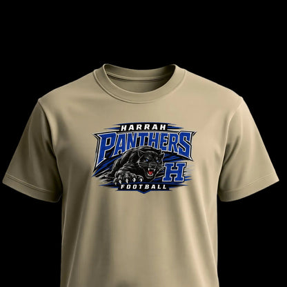 Harrah Panthers Football Unisex T-Shirts on sand shirt by Baylee's Creations