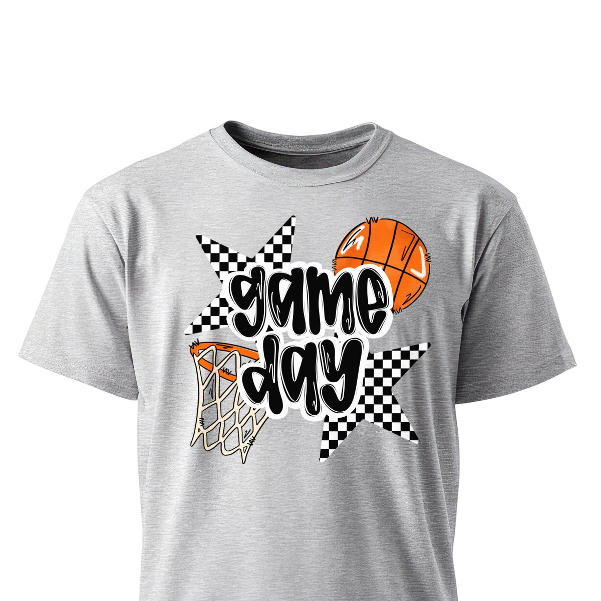 Football Game Day Basketball Black and White Unisex T-Shirt printed apparel by Baylees Creations